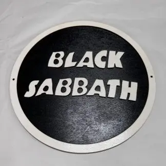 Front view of Black Sabbath wall plaque, 12 inch two‑layer MDF engraved rock music artwork engraved metal music artwork