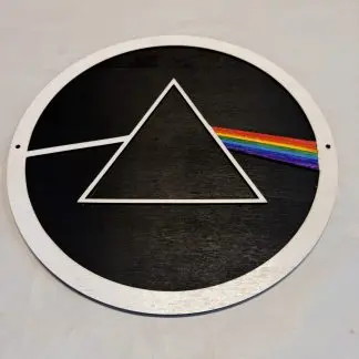 Front view of Pink Floyd Dark Side of the Moon wall plaque, 12 inch two‑layer MDF engraved artwork