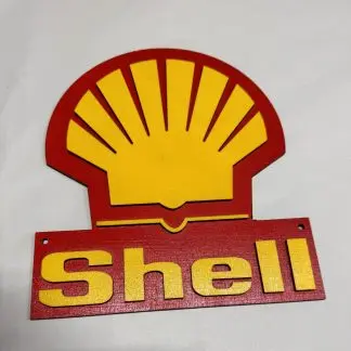 Front view of Shell oil sign, 25 × 29 cm two‑layer MDF engraved petroliana artwork
