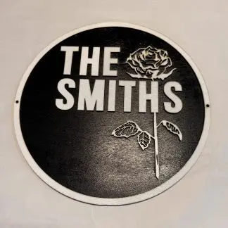 “Front view of The Smiths wall plaque, 12 inch two‑layer MDF engraved alternative rock artwork