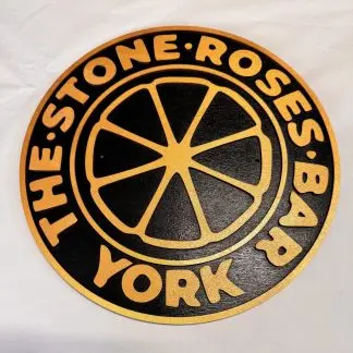 Front view of Stone Roses wall plaque, 12 inch two‑layer MDF engraved indie rock artwork”