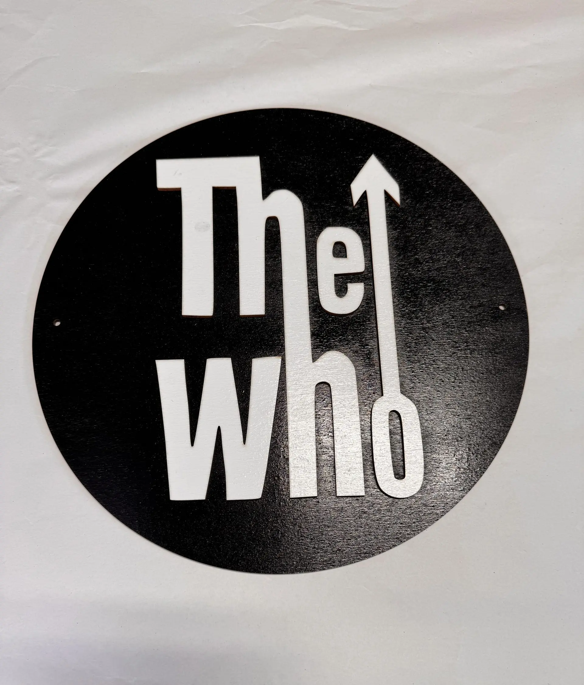 Front view of The Who wall plaque, 12 inch two‑layer MDF engraved classic rock artwork