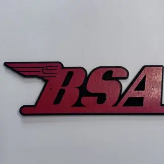 Front view of BSA logo sign, 39.5 × 12.5 cm two‑layer MDF engraved classic motorbike artwork
