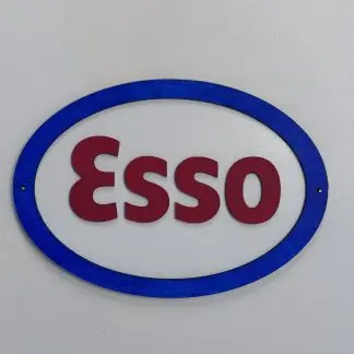 Front view of Esso sign, 29.5 × 14.5 cm two‑layer MDF engraved petroliana artwork