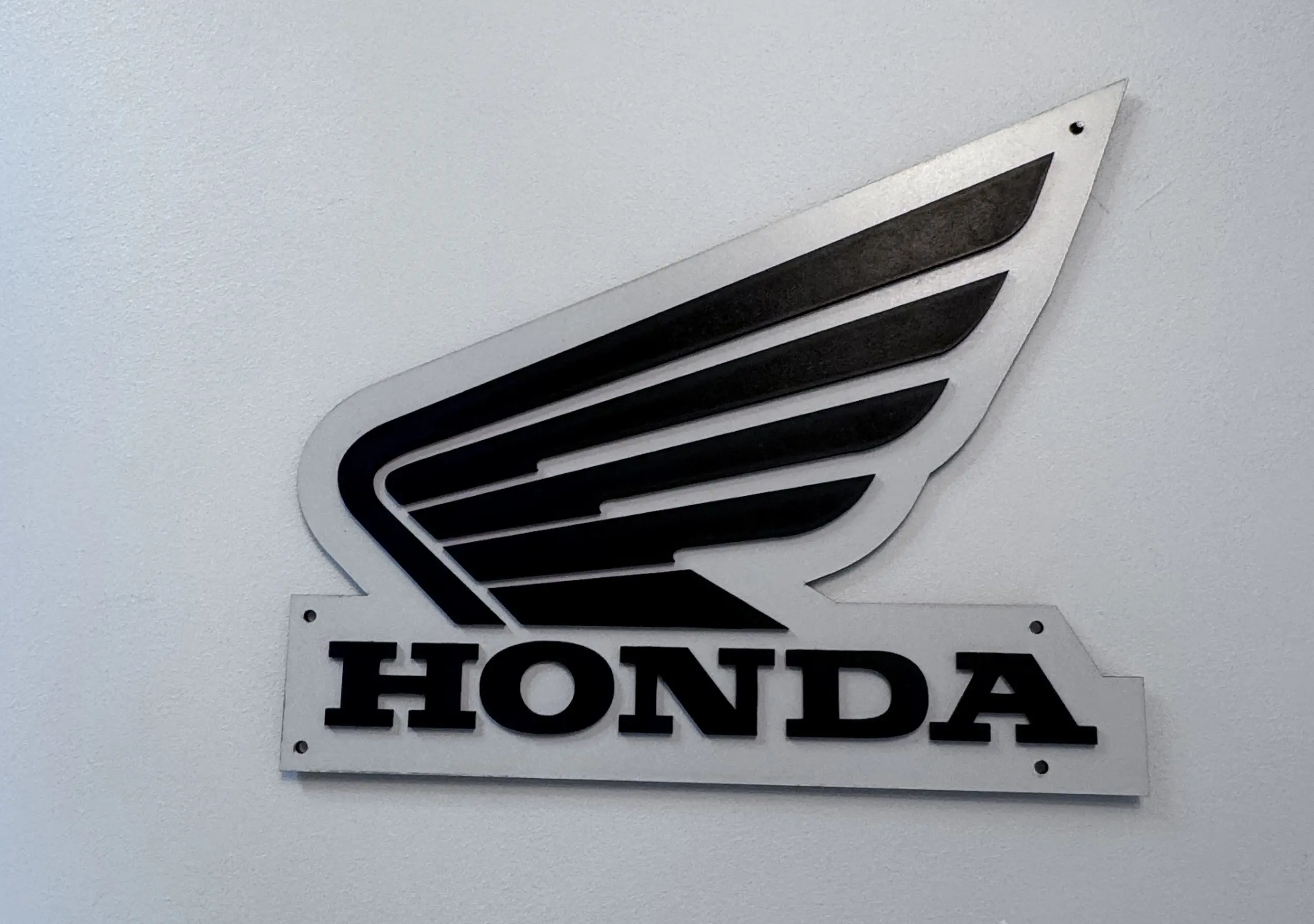 Front view of Honda logo sign, 30 × 25 cm two‑layer MDF engraved motorcycle artwork