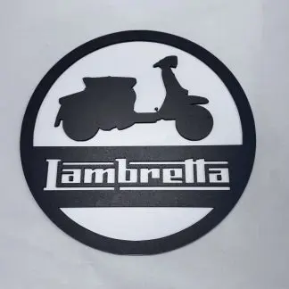 Front view of Lambretta sign, two‑layer MDF engraved scooter wall art