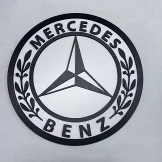 Front view of Mercedes‑Benz sign, two‑layer MDF engraved automotive artwork