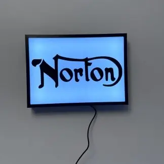 Norton illuminated lightbox, A4 size, engraved Norton logo with warm LED glow