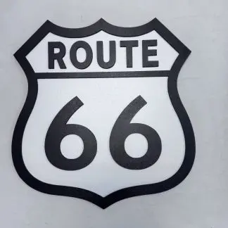 Front view of Route 66 road sign, 29 × 31 cm two‑layer MDF engraved wall art