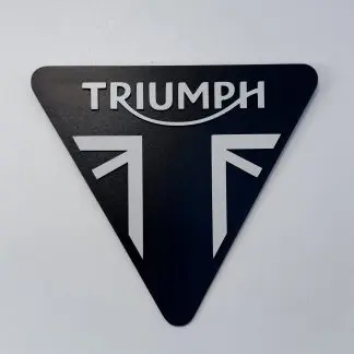 Front view of Triumph motorcycle sign, two‑layer MDF engraved motorbike artwork