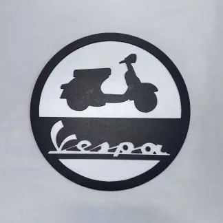 Front view of Vespa motor scooter sign, two‑layer MDF engraved wall art