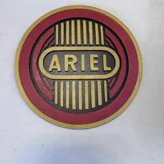 Front view of Ariel motorcycle tank badge sign, two‑layer MDF engraved classic motorbike artwork