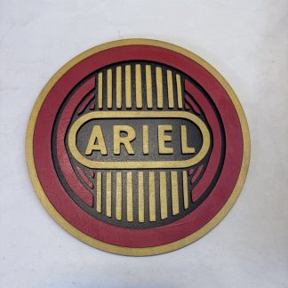 Front view of Ariel motorcycle tank badge sign, two‑layer MDF engraved classic motorbike artwork