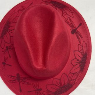 Fedora Hat with Sunflowers and Dragon Flies Engraveing.