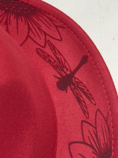 Fedora Hat with Sunflowers and Dragon Flies Engraveing. - Image 2
