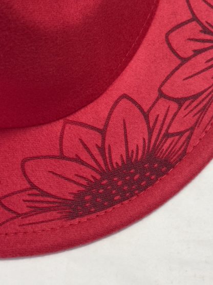 Fedora Hat with Sunflowers and Dragon Flies Engraveing. - Image 3