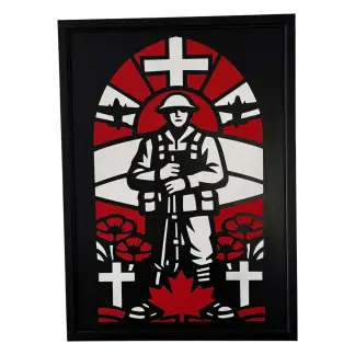 Lest We Forget faux stained‑glass soldier panel, A3 size inlayed MDF wall art