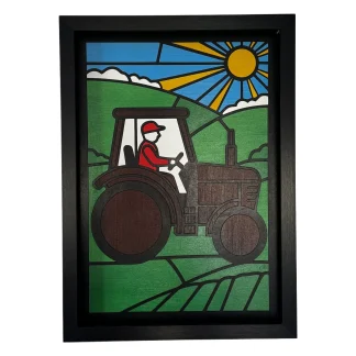 tractor faux stained‑glass panel, 30 × 42 cm inlayed MDF farm wall art