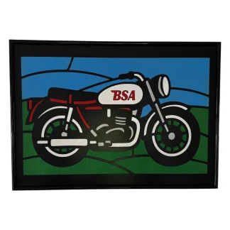 BSA Motorcycle faux stained‑glass panel, A3 size, inlayed MDF wall art