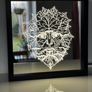 Green Man Illuminated Mirror Lightbox – 150mm Square, USB Powered