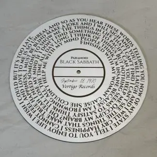 Paranoid Lyics by Black Sabbath - Plaque