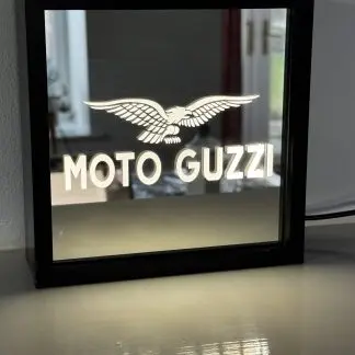 Moto Guzzi Illuminated Glass Mirror Lightbox – 150mm Square, USB Powered Wall Art