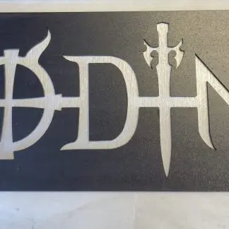 Odin Norse emblem plaque, 29.5cm x 15cm engraved wooden wall art with Viking symbolism