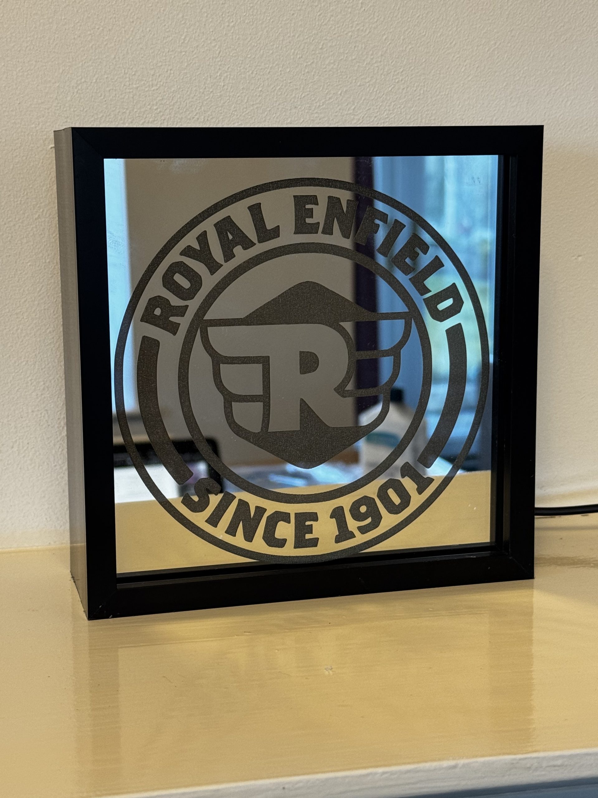 Royal Enfield Illuminated Mirror Lightbox – 150mm Square, USB Powered - Image 3