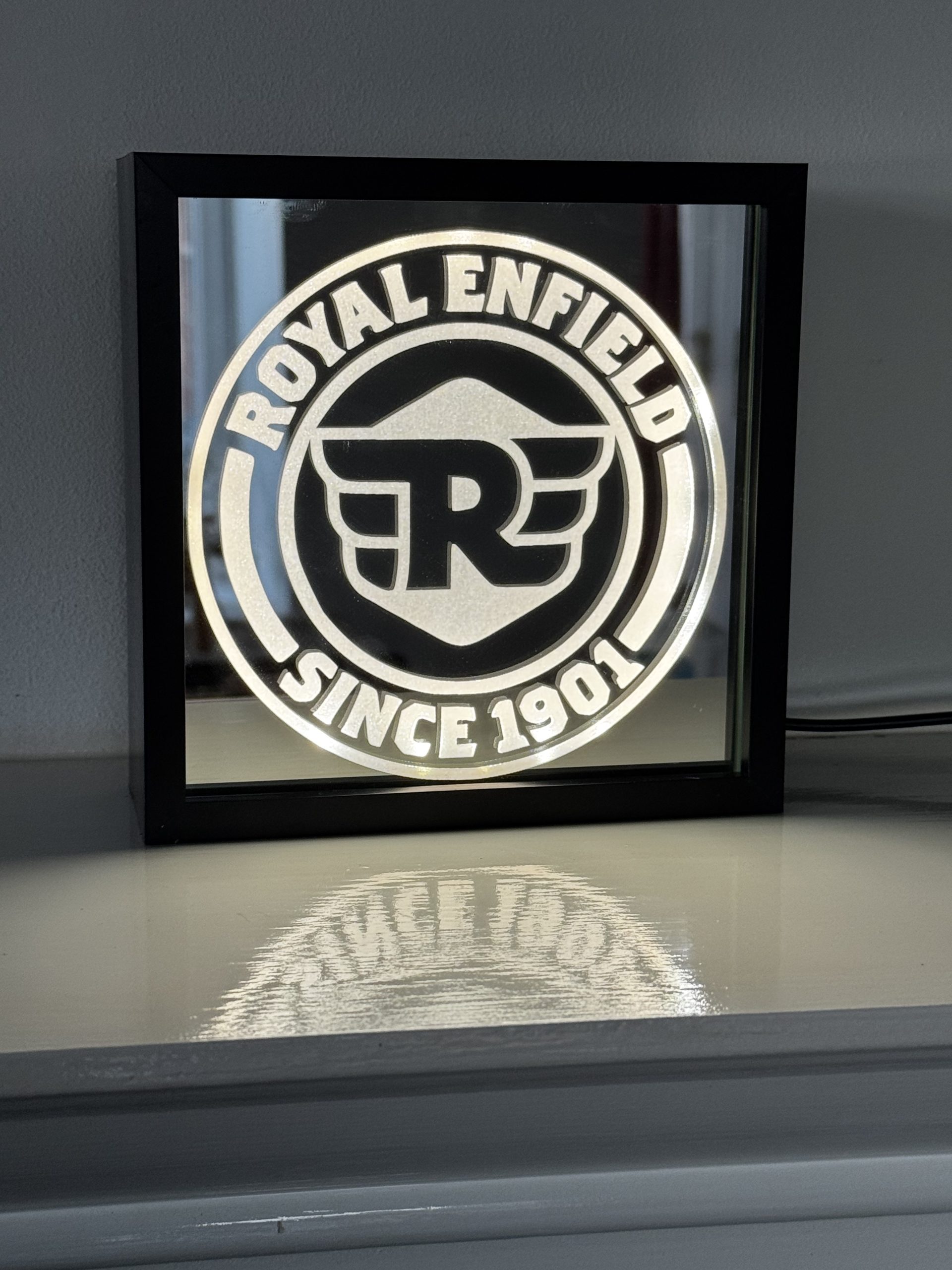 Royal Enfield Illuminated Mirror Lightbox – 150mm Square, USB Powered