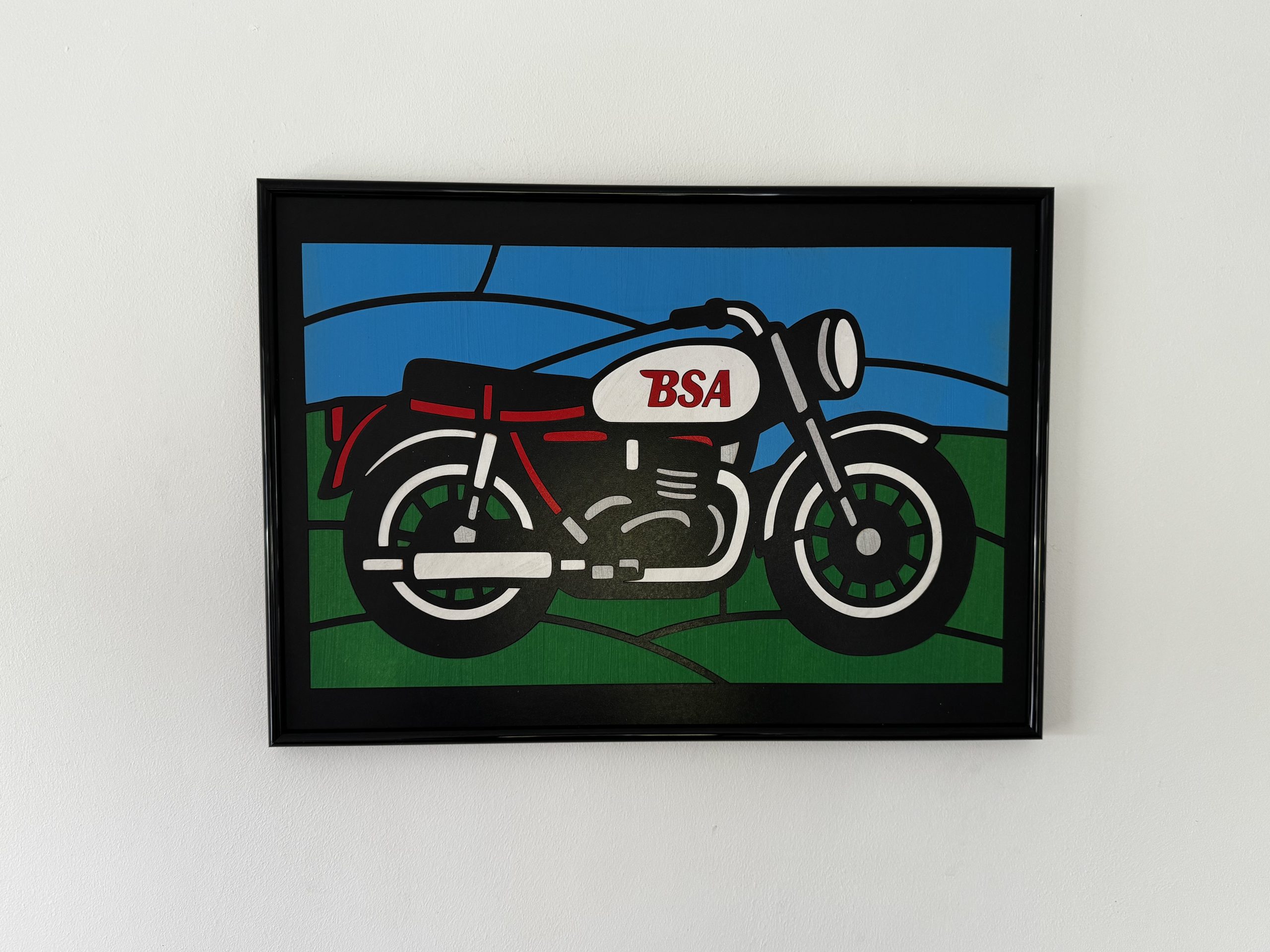 BSA Motorcycle Faux Stained Glass Panel