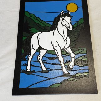 White Horse Decorative Panel – Faux Stained Glass, MDF Inlay