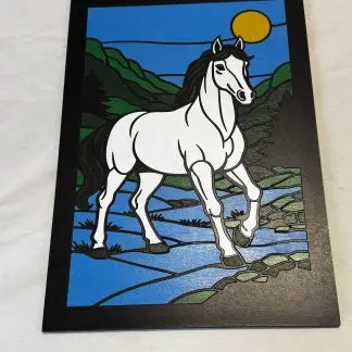 White Horse Decorative Faux Stained‑Glass Panel – 37 × 26 cm Inlayed MDF Wall Art