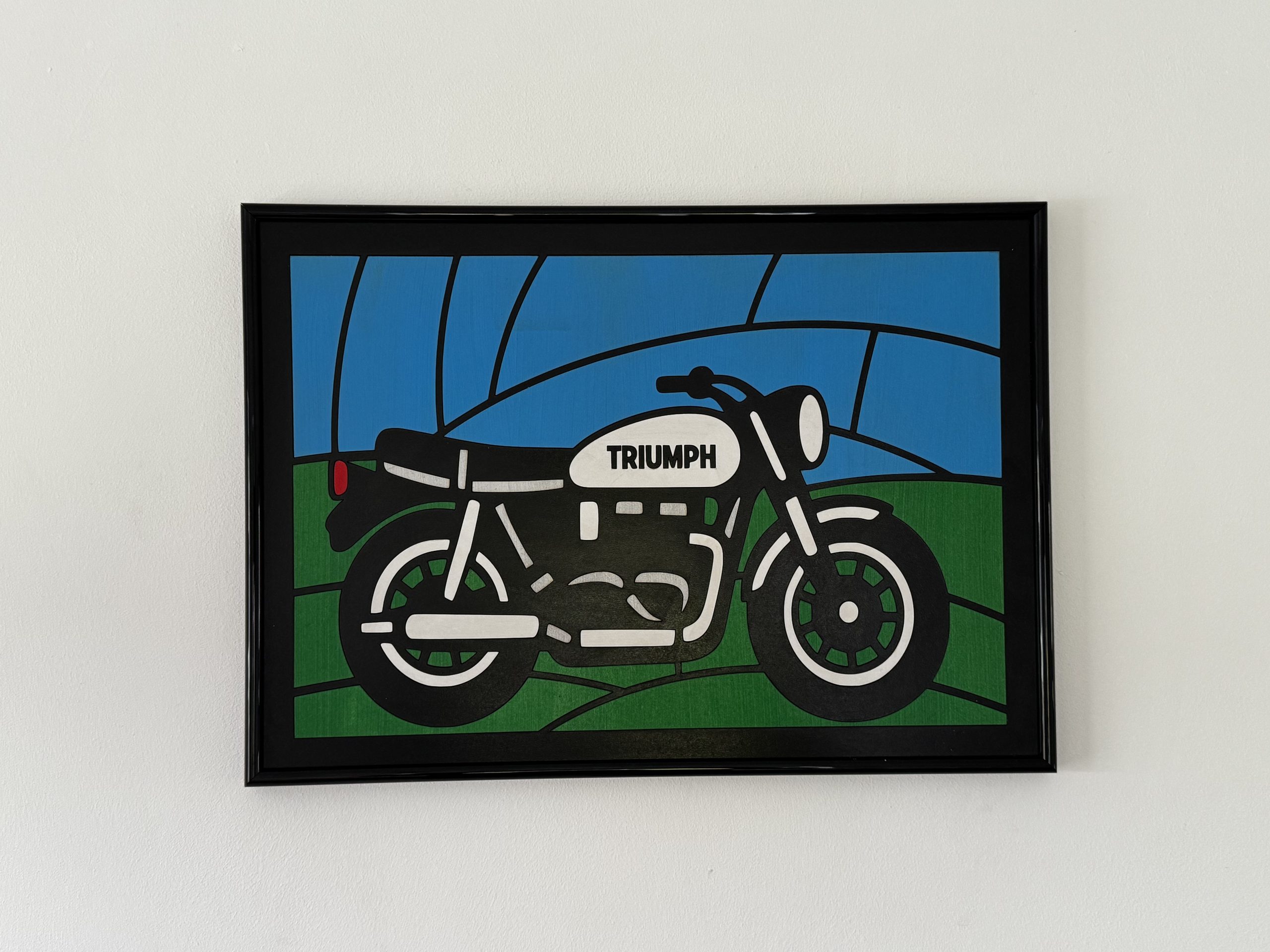 Triumph Motorcycle Faux Stained Glass Panel