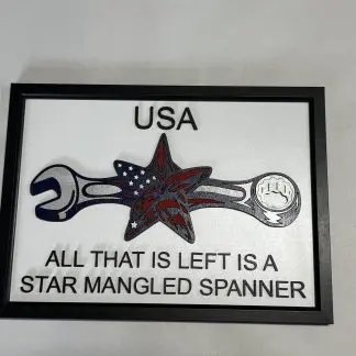 star mangled spanner 30cm x 20cm, laser-cut by Boon Hill Designs on white background