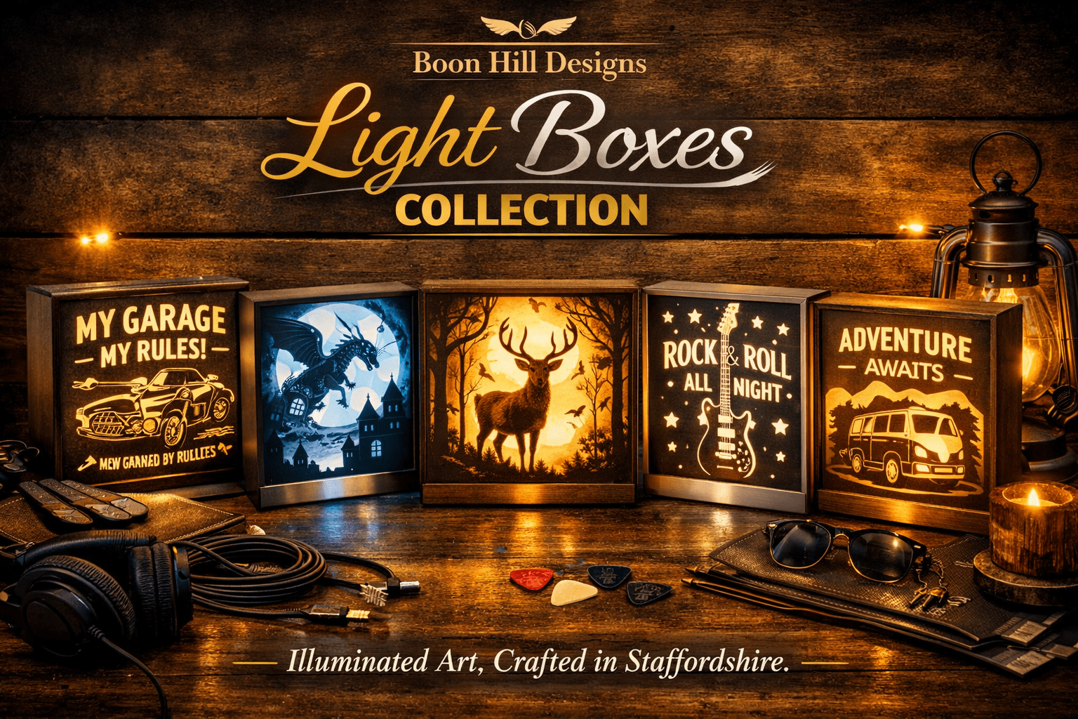 Light Box Collection featuring music and vehicle motifs