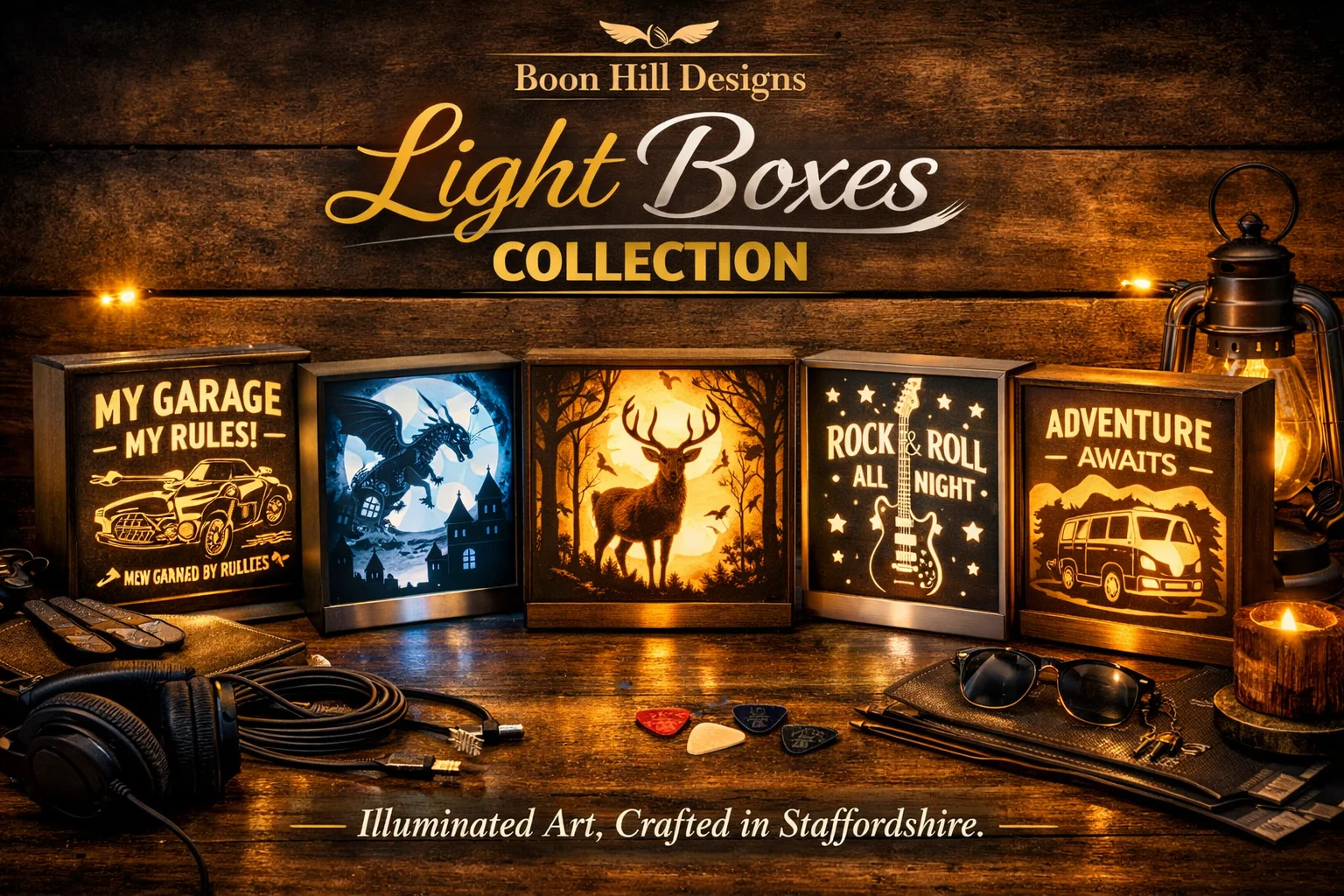 Light Box Collection featuring music and vehicle motifs