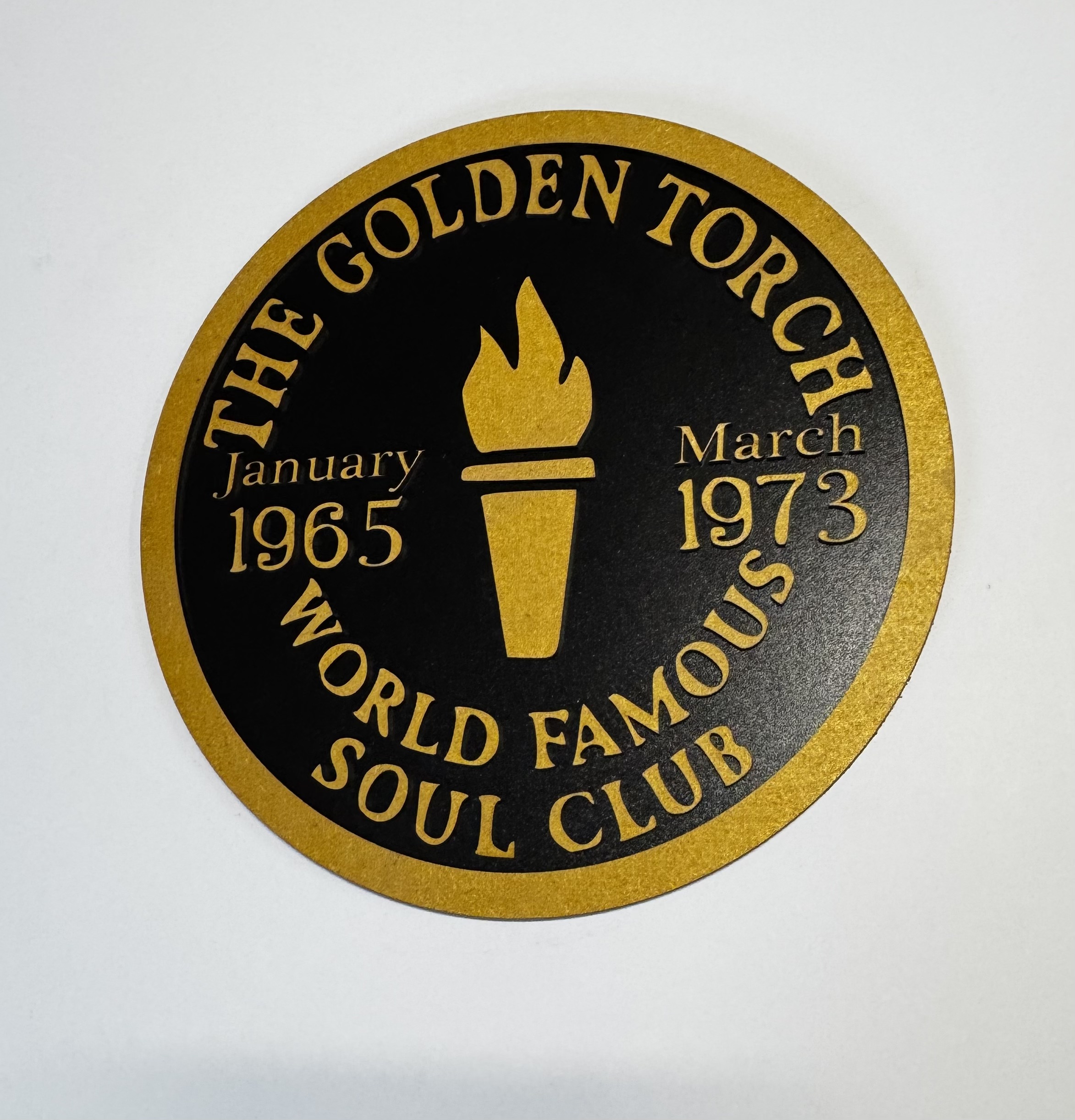 The Golden Torch – World Famous Soul Club – Wall Plaque – 12″ Two‑Layer MDF Engraved Northern Soul Wall Art – Handmade in England - Boon Hill Designs - Custom Plaques, Signs & Gifts The Golden Torch – World Famous Soul Club – Wall Plaque – 12″ Two‑Layer MDF Engraved Northern Soul Wall Art – Handmade in England