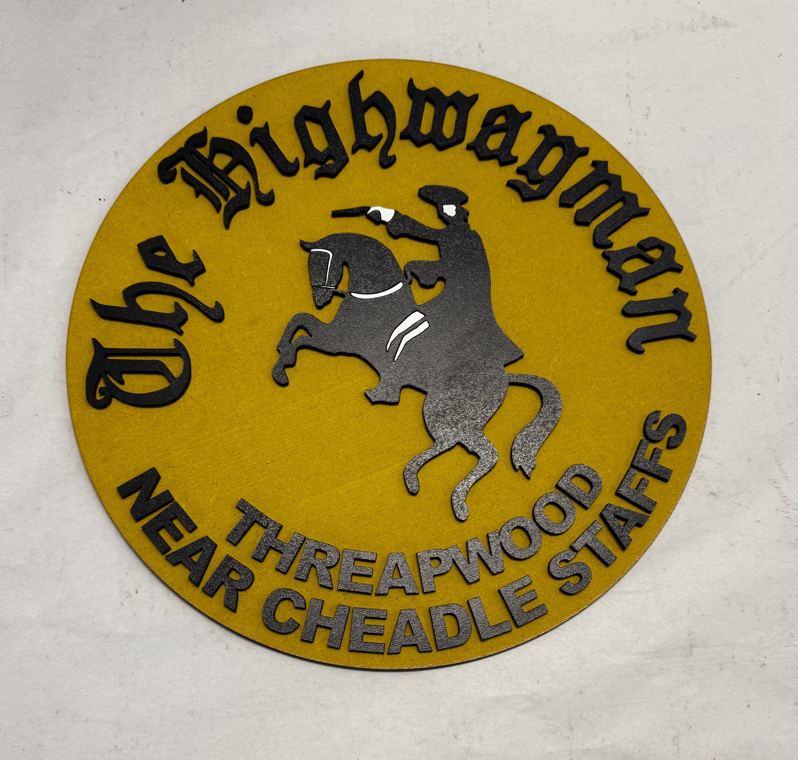 Front view of Highwayman Rock Disco 12 inch two‑layer MDF plaque