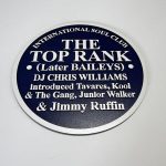The Place, the UK’s first discotheque, with engraved midnight‑blue faceplate and silver lettering.”
